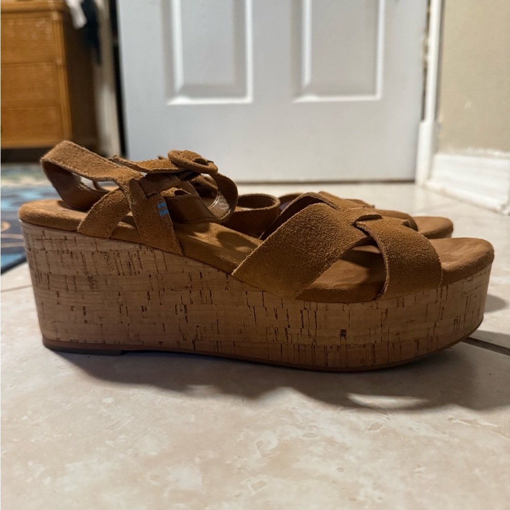 Toms Brown Cork Wedge Sandals